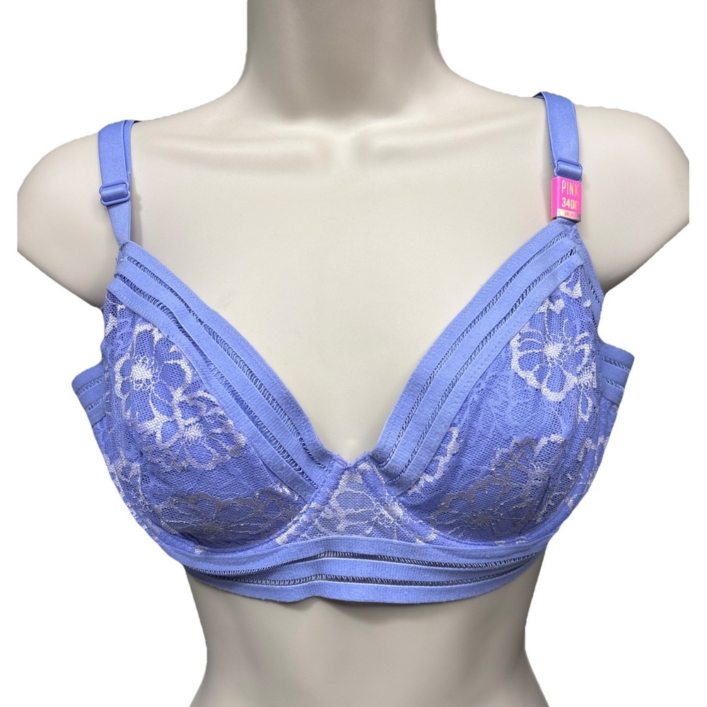 Victoria's Secret PINK Unlined Floral Lace Bra Light Purple 34DD Underwired